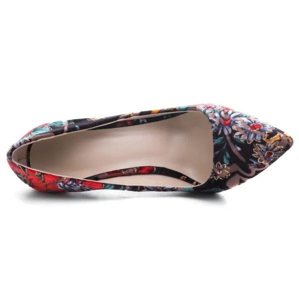 Chinese style Multi-Colors Prom Pumps 2020 Embroidered Flower 12 cm Stiletto Heels Pointed Toe Pumps