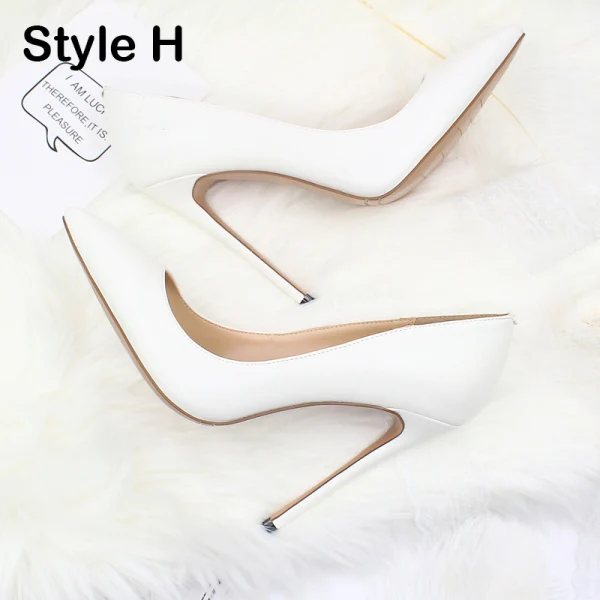 Enkel Hvit PU Gateklær Pumps 2020 12 cm Stiletthæler Spisse Pumps