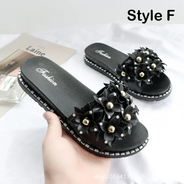 Abordable Rougissant Rose Désinvolte Plage Pantoufle & Tongs 2020 Fleur Perle Paillettes Peep Toes / Bout Ouvert Plate Chaussures Femmes