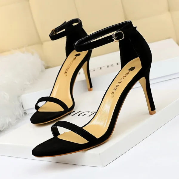 Sexy Black Street Wear Womens Sandals 2020 Ankle Strap 11 cm Stiletto Heels Open / Peep Toe Sandals