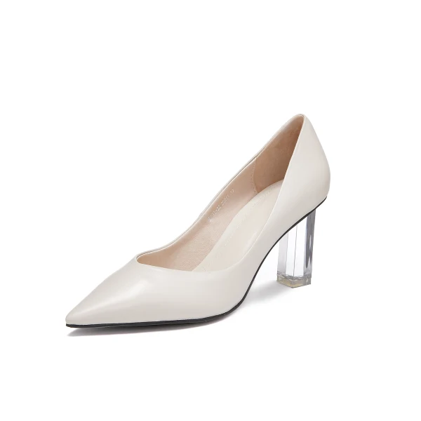 Modest / Simple Fuchsia Office OL Pumps 2020 Leather 6 cm Crystal Thick Heels Pointed Toe Pumps