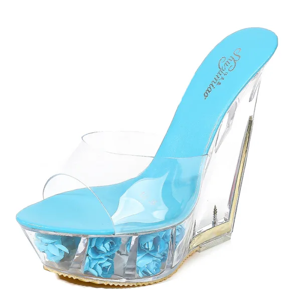 Transparent Yellow Rave Club Womens Sandals 2020 15 cm Wedges Open / Peep Toe Sandals