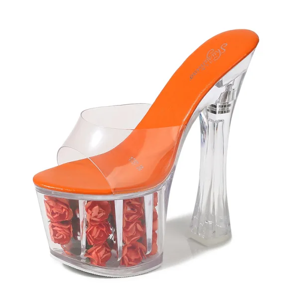 Chic / Belle Blanche Jardin / Extérieur Cristal Sandales Femme 2020 17 cm Talons Épais Peep Toes / Bout Ouvert Sandales