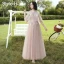 Modest / Simple Sage Green Embroidered Bridesmaid Dresses 2021 A-Line / Princess V-Neck Short Sleeve Backless Floor-Length / Long Wedding Party Dresses