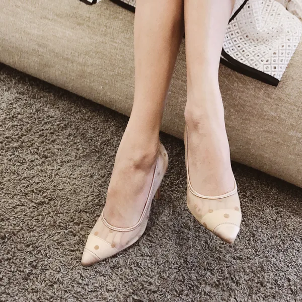 Chic / Beautiful Black Summer Casual Pumps 2018 Leather Spotted 10 cm Stiletto Heels Pointed Toe Pumps