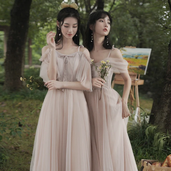 Modest / Simple Blushing Pink Bridesmaid Dresses 2021 A-Line / Princess Scoop Neck Short Sleeve Backless Floor-Length / Long Wedding Party Dresses