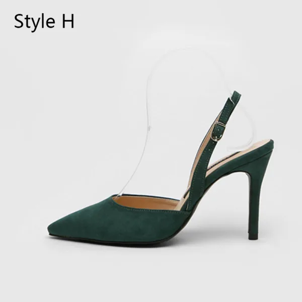 Schlicht Beige Büro OL Slingpumps Sandalen Damen 2020 Wildleder 8 cm Stilettos Spitzschuh Sandaletten