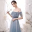 Modern / Fashion Sky Blue Star Sequins Bridesmaid Dresses 2021 A-Line / Princess Off-The-Shoulder Short Sleeve Backless Floor-Length / Long Wedding Party Dresses