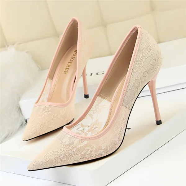 Fine Elfenben Brudesko 2018 Blonder 10 cm Stiletthæler Spisse Bryllup Pumps