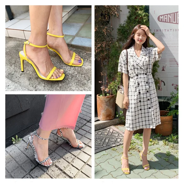 Sexy Weiß Freizeit Sandalen Damen 2020 Knöchelriemen 10 cm Stilettos Peeptoes Sandaletten