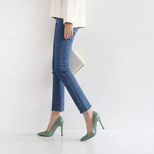 Schöne Gelb Büro OL Pumps 2020 Lackleder 8 cm Stilettos Spitzschuh Pumps