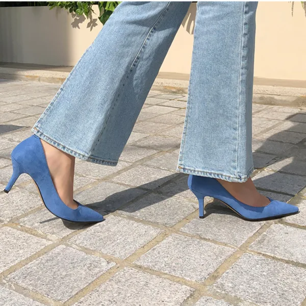 Schlicht Schwarz Strassenmode Wildleder Pumps 2020 8 cm Stilettos Spitzschuh Pumps