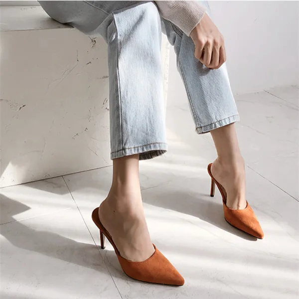 Chic / Beautiful Tan Summer Street Wear Womens Sandals 2020 Suede 10 cm Stiletto Heels Pointed Toe Sandals