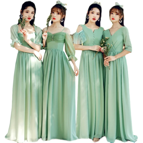 Modest Simple Mint Green Bridesmaid Dresses 2021 A-Line Princess V-Neck Short Sleeve