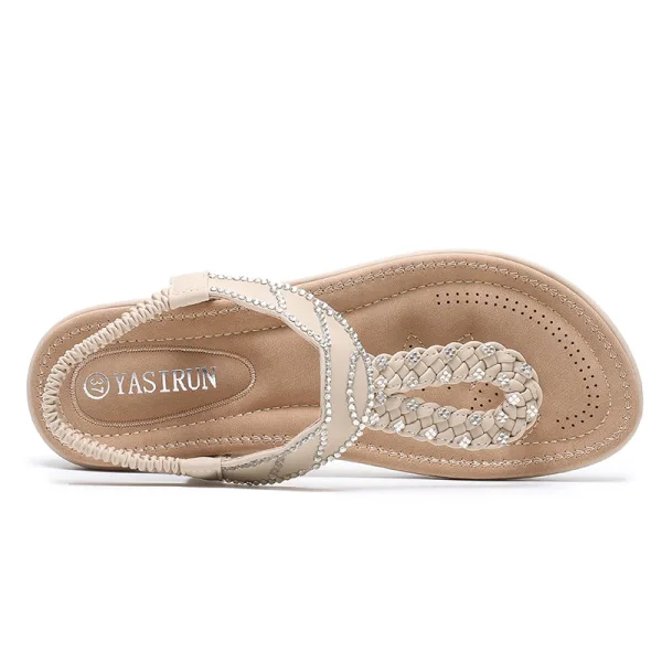 Piękne Czarne Plaża Płaskie Pantofle & Klapki 2020 Rhinestone Peep Toe Buty Damskie