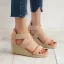 Schöne Braun Strassenmode Leopardenmuster Sandalen Damen 2020 8 cm Keilabsatz Peeptoes Sandaletten