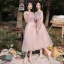 Modest / Simple Blushing Pink Bridesmaid Dresses 2021 A-Line / Princess V-Neck Short Sleeve Backless Tea-length Wedding Party Dresses