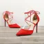 Chic / Beautiful Red Street Wear Suede Womens Sandals 2020 Bow Ankle Strap 10 cm Stiletto Heels Pointed Toe Sandals