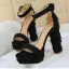 Sexy Schwarz Cocktail Sandalen Damen 2020 Denim Knöchelriemen 13 cm Thick Heels Peeptoes Sandaletten