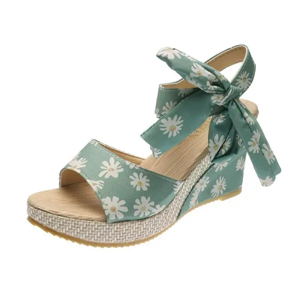 Fashion Summer Red Beach Womens Sandals 2020 Floral Bow 7 cm Wedges Platform Open / Peep Toe Sandals