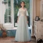 Modest / Simple Blushing Pink Bridesmaid Dresses 2021 A-Line / Princess V-Neck Lace Flower Appliques Short Sleeve Backless Floor-Length / Long Wedding Party Dresses