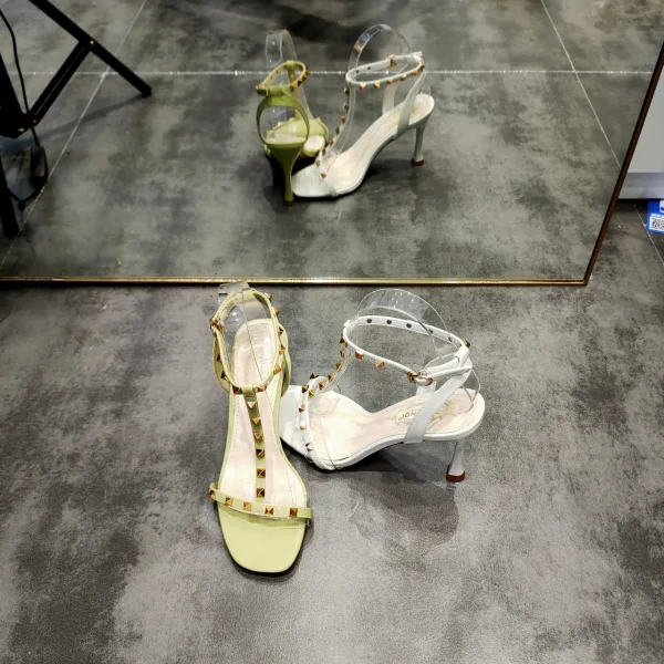 Schöne Salbeigrün Cocktail Sandalen Damen 2020 Niet T-Riemen 10 cm Stilettos Peeptoes Sandaletten