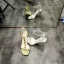 Schöne Salbeigrün Cocktail Sandalen Damen 2020 Niet T-Riemen 10 cm Stilettos Peeptoes Sandaletten