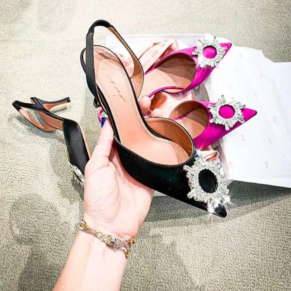 Charmant Ivoire Faux Diamant Slingbacks Chaussure De Mariée 2020 Cuir 8 cm Talons Aiguilles À Bout Pointu Mariage Sandales