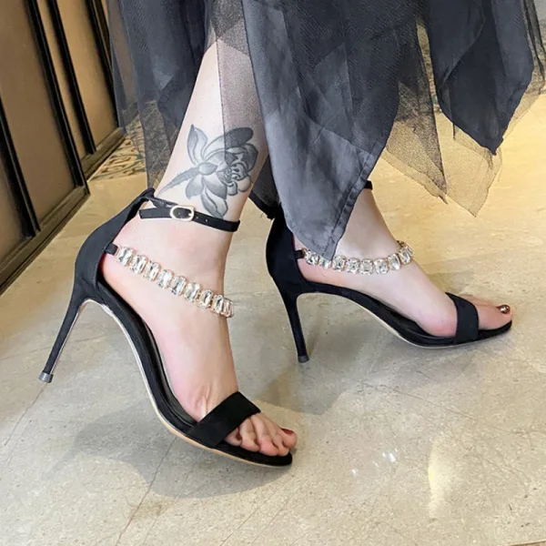 Sexy Rouge Cocktail Sandales Femme 2020 Faux Diamant Bride Cheville 10 cm Talons Aiguilles Peep Toes / Bout Ouvert Sandales