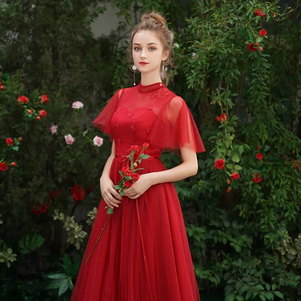simple burgundy bridesmaid dresses Simple burgundy satin long prom dress burgundy bridesmaid dress main image 1