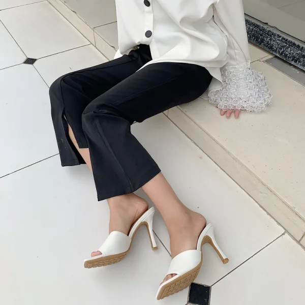 Schlicht Schwarz Freizeit Sandalen Damen 2020 10 cm Stilettos Peeptoes Sandaletten