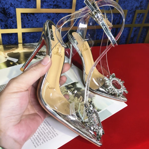 Sexy Gold Evening Party Womens Sandals 2020 Ankle Strap Rhinestone 10 cm Stiletto Heels Pointed Toe Sandals