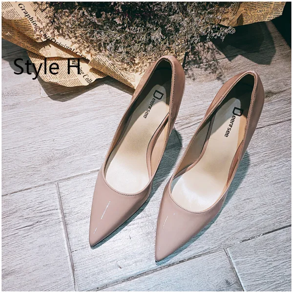 Eenvoudige Mooie / Prachtige Nude Kantoor OL Pumps 2020 Leer 10 cm Naaldhakken / Stiletto Spitse Neus Pumps