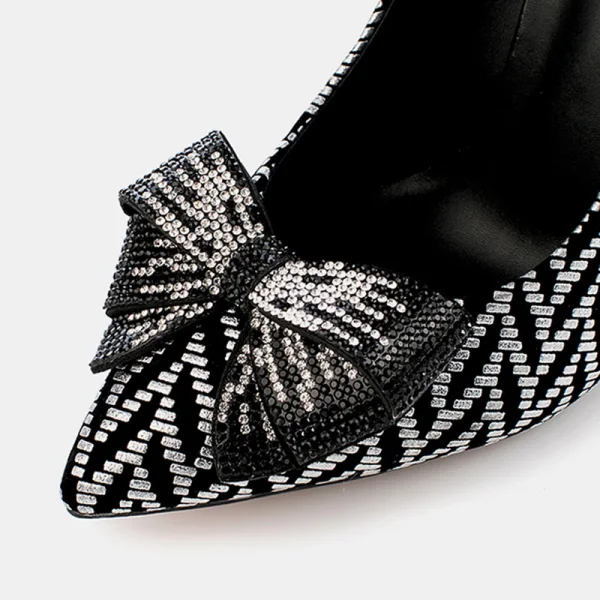Charmant Schwarz Abend Pumps 2020 Strass Schleife 10 cm Stilettos Spitzschuh Pumps