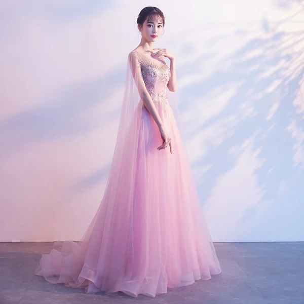 Elegante Candy Roze Doorzichtige Avondjurken 2018 A lijn Ronde Hals Mouwloos Appliques Kant Kralen Watteau Train Ruche Ruglooze Gelegenheid Jurken