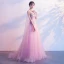 Elegante Candy Roze Doorzichtige Avondjurken 2018 A lijn Ronde Hals Mouwloos Appliques Kant Kralen Watteau Train Ruche Ruglooze Gelegenheid Jurken