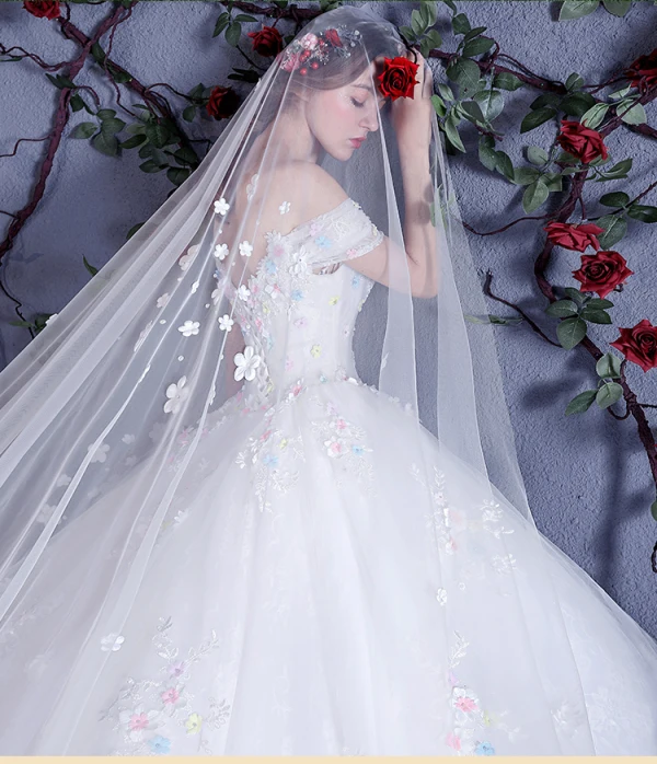 Chic / Beautiful White Wedding Dresses 2018 Ball Gown Multi-Colors Appliques Pearl Off-The-Shoulder Backless Sleeveless Cathedral Train Wedding