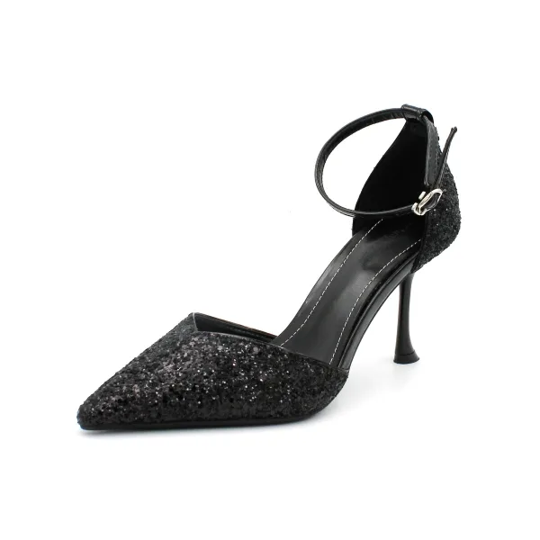 Scintillantes Argenté Soirée Paillettes Sandales Femme 2020 Bride Cheville 7 cm Talons Aiguilles À Bout Pointu Sandales