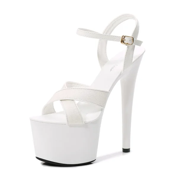 Chic / Belle Noire Club de carnaval Paillettes Sandales Femme 2020 Bride Cheville 15 cm Talons Aiguilles Peep Toes / Bout Ouvert Sandales