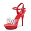 Sexy Noire Club de carnaval Faux Diamant Sandales Femme 2020 Bride Cheville 15 cm Talons Aiguilles Peep Toes / Bout Ouvert Sandales