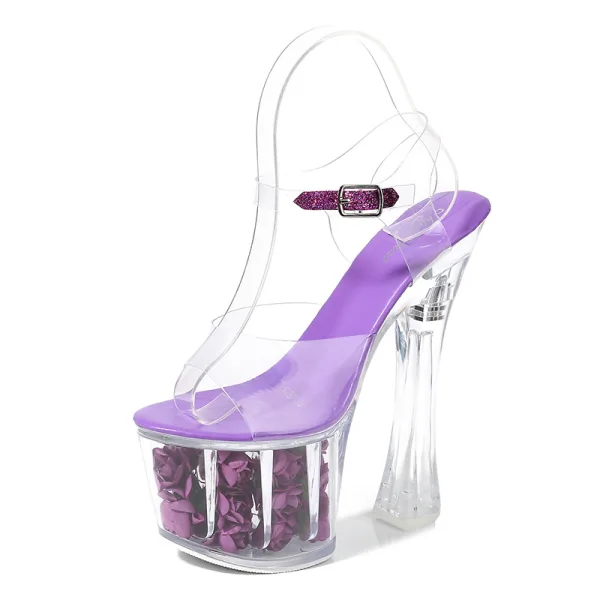 Transparent Été Blanche Jardin / Extérieur Cristal Sandales Femme 2020 17 cm Talons Épais Peep Toes / Bout Ouvert Sandales