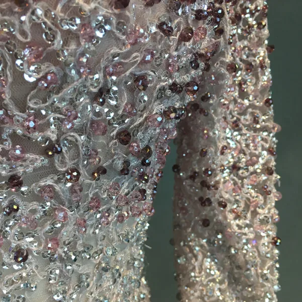 Chic / Beautiful Blushing Pink Prom Dresses 2018 Ball Gown Appliques Lace Handmade Beading Crystal Sequins Scoop Neck 3/4 Sleeve Sweep Train Formal Dresses