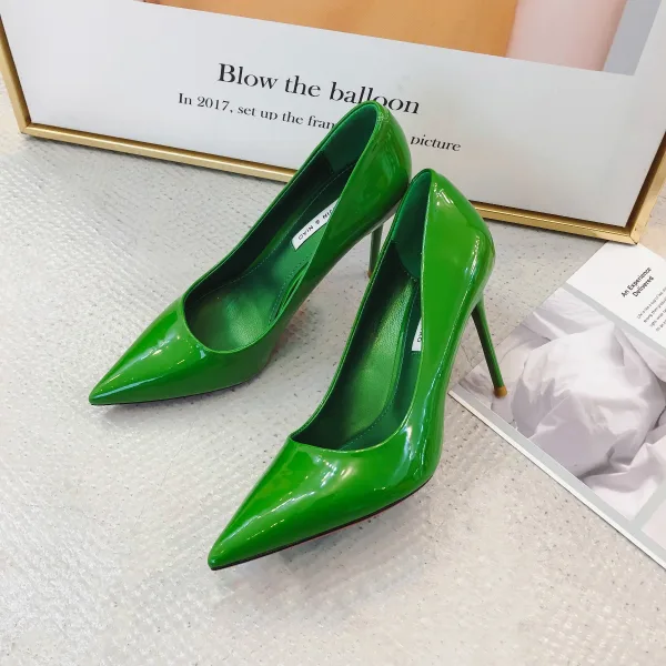 Enkel Hvit Kontor Patent Lær Pumps 2020 8 cm Stiletthæler Spisse Pumps