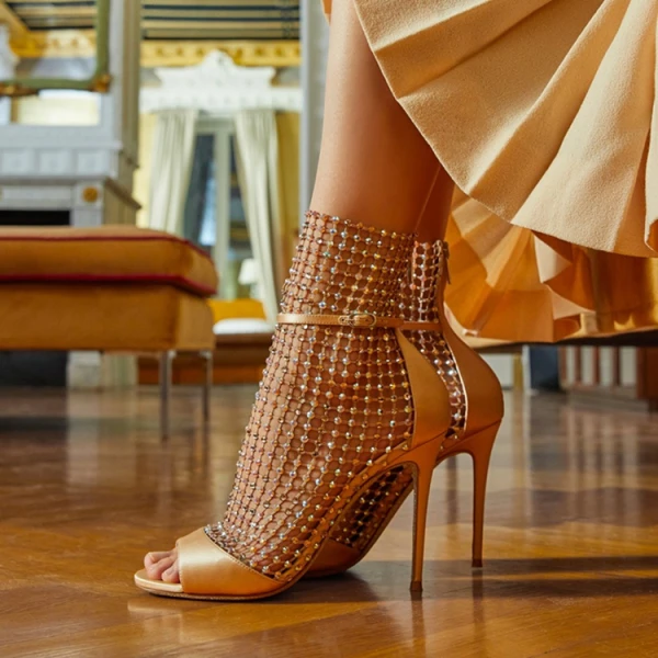 Sexy Silver Pierced Rhinestone Cocktail Party Womens Sandals 2020 Leather 9 cm Stiletto Heels Open / Peep Toe Sandals