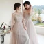 Mode Perle Rose Robe Demoiselle D'honneur 2021 Princesse Encolure Dégagée En Dentelle Fleur Appliques 3/4 Manches Dos Nu Longue Robe Pour Mariage