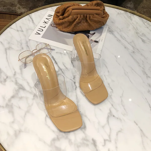 Transparent White Street Wear Crystal Womens Sandals 2020 9 cm Thick Heels Open / Peep Toe Sandals