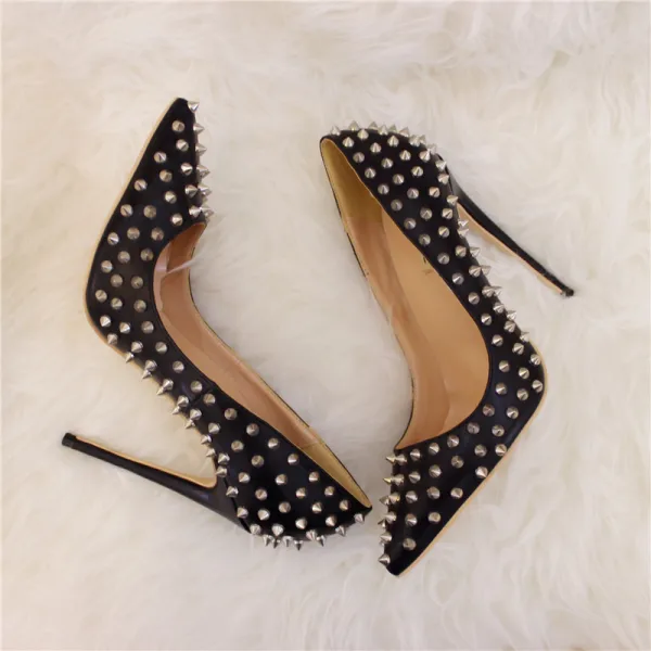 Amazing / Unique Black Rave Club Rivet Pumps 2020 Leather 10 cm Stiletto Heels Pointed Toe Pumps