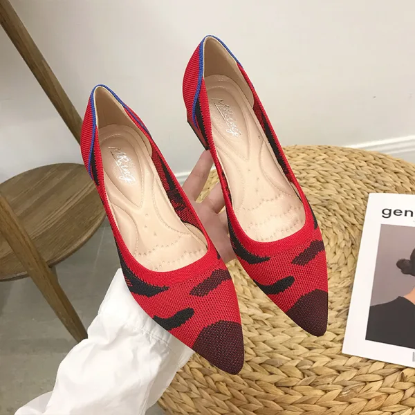Simple Vêtement de rue Talon Bas Escarpins 2020 4 cm Talons Épais À Bout Pointu Escarpins