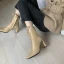 Schlicht Winter Beige Strassenmode Ankle Boots Stiefel Damen 2020 Leder 8 cm Thick Heels Quadratische Zehe Stiefel