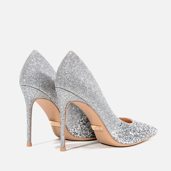 Scintillantes Argenté Soirée Paillettes Escarpins 2020 Cuir 10 cm Talons Aiguilles À Bout Pointu Escarpins